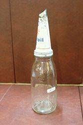 Embossed Mobiloil Quart Oil Bottle With Tin Top