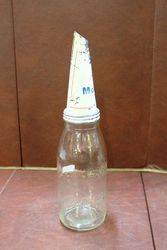 Embossed Mobiloil Quart Oil Bottle With Tin Top