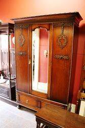 English Oak Single Mirror Door Hall Cupboard. # 
