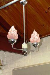 Genuine Art Deco 2 Branch Ceiling Lamp. # 