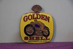 Golden Shell Motorcycle Oil Enamel Badge By WO Lewis 