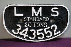 Railway..LMS Standard 20 Tons , 343552 Cast Sign.
