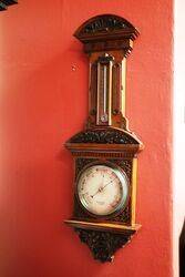 Large Antique Decorative Carved Walnut Aneroid Barometer. 