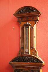 Large Antique Decorative Carved Walnut Aneroid Barometer 