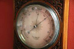 Large Antique Decorative Carved Walnut Aneroid Barometer 