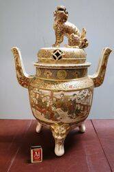 Large Antique Japanese Satsuma Covered Urn-Vase #
