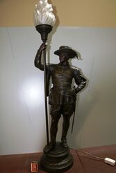 Large Antique Spelter Cavalier Figure Lamp. #