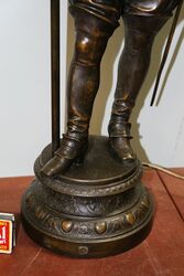 Large Antique Spelter Cavalier Figure Lamp 