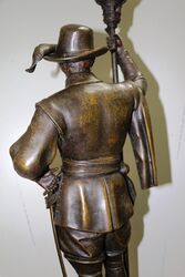 Large Antique Spelter Cavalier Figure Lamp 