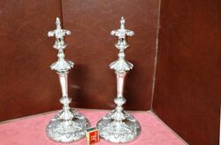 Large Stunning Pair Of Antique Silver Plate Candlesticks 