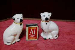 Miniature C19th Staffordshire Pair of Pug Dogs Figures. # 