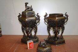 Pair of Early C20th Chinese Bronze Censers 