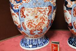 Pair of Rare C20th Imari Flat Front and Rear Panel Vases 