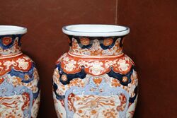 Pair of Rare C20th Imari Flat Front and Rear Panel Vases 