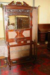 Quality Antique Mahogany Mirror Back Hall Stand. #