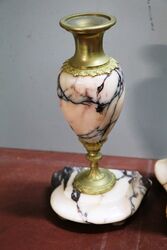 Quality four glass 4 column marble and brass 3 piece clock set 