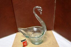 Retro Art Glass Green Swan FigureBowl 