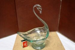 Retro Art Glass Green Swan FigureBowl 