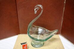 Retro Art Glass Green Swan FigureBowl 