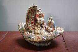 Satsuma Japanese Porcelain Boat with 2 Sailors 