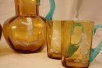 Set Of 6 Amber Glass Mary Gregory Drinks Set