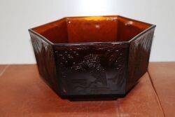 Sherdley Art Deco Hexagonal Amber Glass Kingfishers Bowl.#