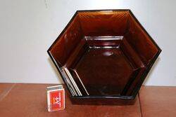 Sherdley Art Deco Hexagonal Amber Glass Kingfishers Bowl