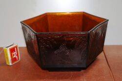 Sherdley Art Deco Hexagonal Amber Glass Kingfishers Bowl.#
