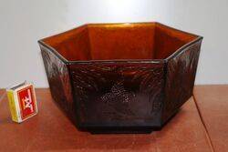 Sherdley Art Deco Hexagonal Amber Glass Kingfishers Bowl