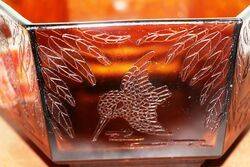 Sherdley Art Deco Hexagonal Amber Glass Kingfishers Bowl