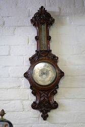 Small Antique Decorative Carved Walnut Barometer 