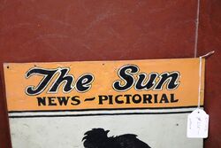 Small Vintage The Sun News Pictorial Hand Painted Tin Sign 