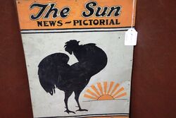 Small Vintage The Sun News Pictorial Hand Painted Tin Sign 