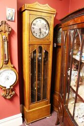 Solid Oak Glazed Door Round Dial Long Case Clock #