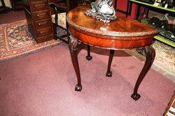 Stunning Antique Feathered Mahogany Half Round Card Table #