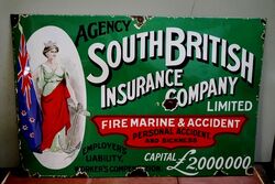 Stunning South British Insurance Company Pictorial Enamel Sign 