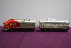 TM Japan lithographed Tin Santa Fe Diesel Battery Cable Train With Headlight 