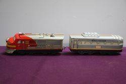 TN Japan lithographed Tin Santa Fe Diesel Battery Cable Train With Headlight 