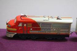 TN Japan lithographed Tin Santa Fe Diesel Battery Cable Train With Headlight 