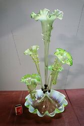 Victorian 5 Branch Vaseline  Uranium  Glass Epergne  