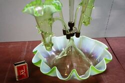 Victorian 5 Branch Vaseline  Uranium  Glass Epergne  