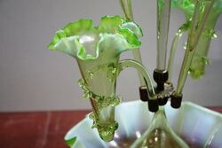 Victorian 5 Branch Vaseline  Uranium  Glass Epergne  