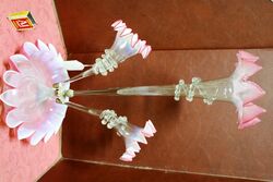 Victorian Centre Trumpet, 2 Branch Vaseline Glass Epergne. ##