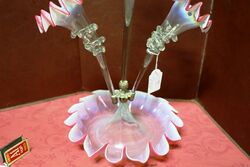 Victorian Centre Trumpet 2 Branch Vaseline Glass Epergne 