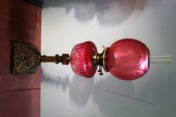 Victorian Oil Lamp Ruby Font and Ruby Etched Shade 