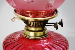 Victorian Oil Lamp Ruby Font and Ruby Etched Shade 