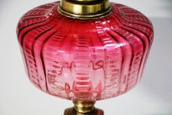 Victorian Oil Lamp Ruby Font and Ruby Etched Shade 
