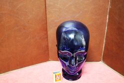 Vintage 60s 70s Cobalt Blue GLASS Mannequin Head Hat Wig Stand Display 28cm H