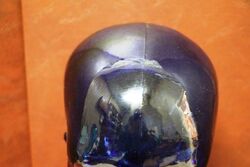Vintage 60s 70s Cobalt Blue GLASS Mannequin Head Hat Wig Stand Display 28cm H