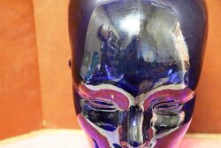 Vintage 60s 70s Cobalt Blue GLASS Mannequin Head Hat Wig Stand Display 28cm H